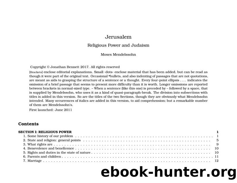 Jerusalem: On Religious Power and Judaism by Moses Mendelssohn