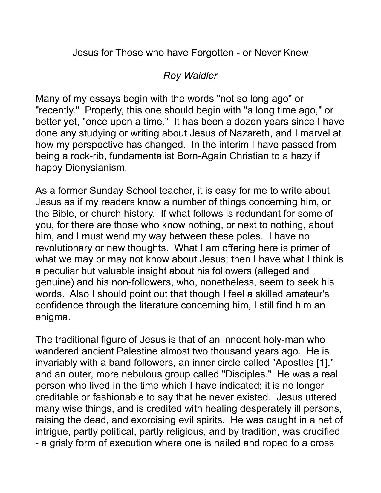 Jesus for Those Who have Forgotten - Or Never Knew by Roy Waidler
