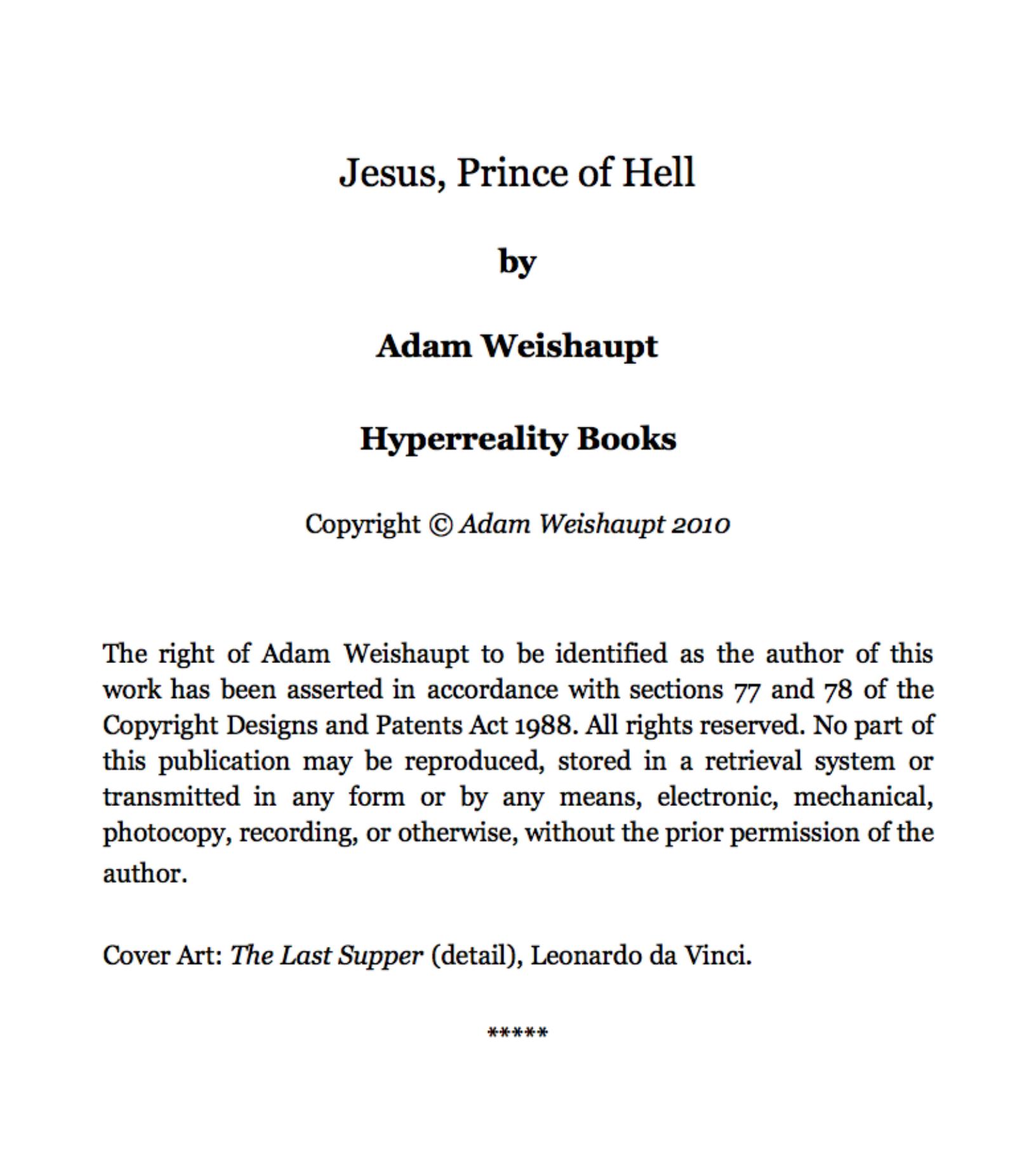 Jesus, Prince of Hell by Adam Weishaupt