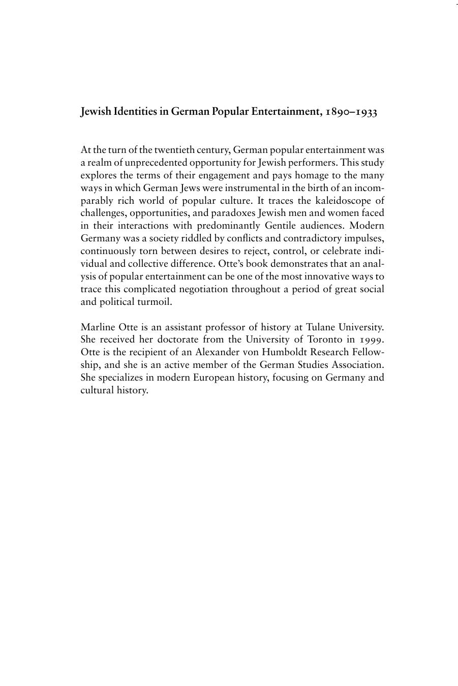 Jewish Identities in German Popular Entertainment, 1890-1933 by Marline Otte
