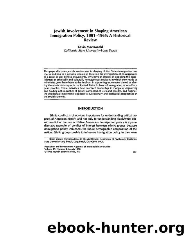 Jewish Immigration Policy by Kevin MacDonald