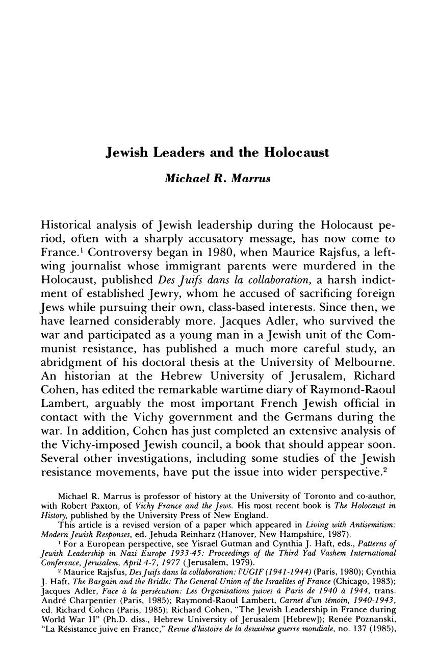 Jewish Leaders and the Holocaust by Unknown
