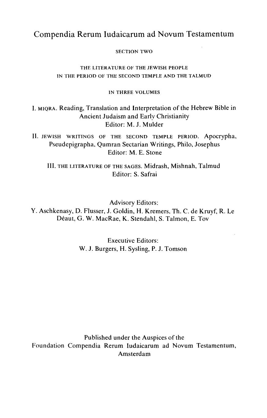 Jewish Writings of the Second Temple Period (Compendia Rerum Iudaicarum Ad Novum Testamentum) by Michael E. Stone