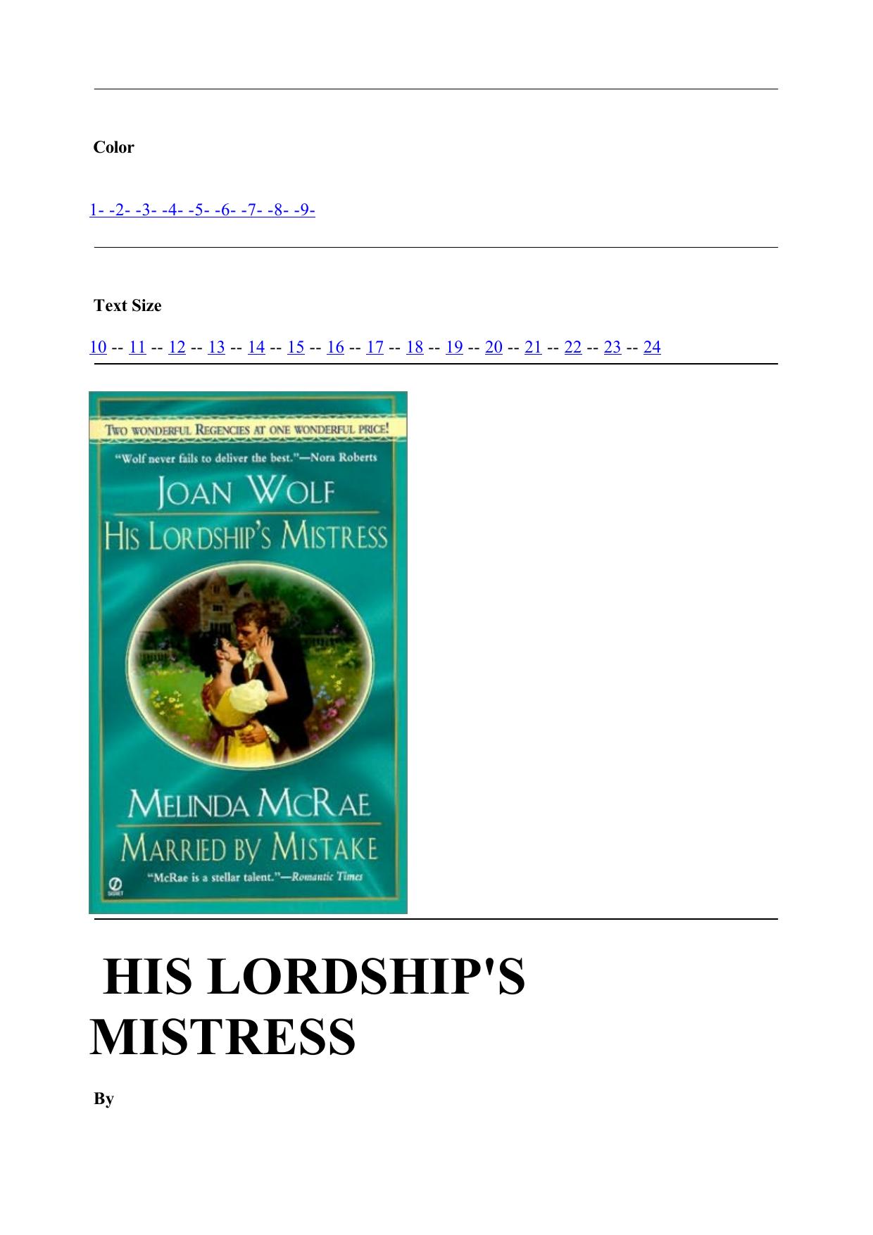 Joan Wolf by His Lordship's Mistress