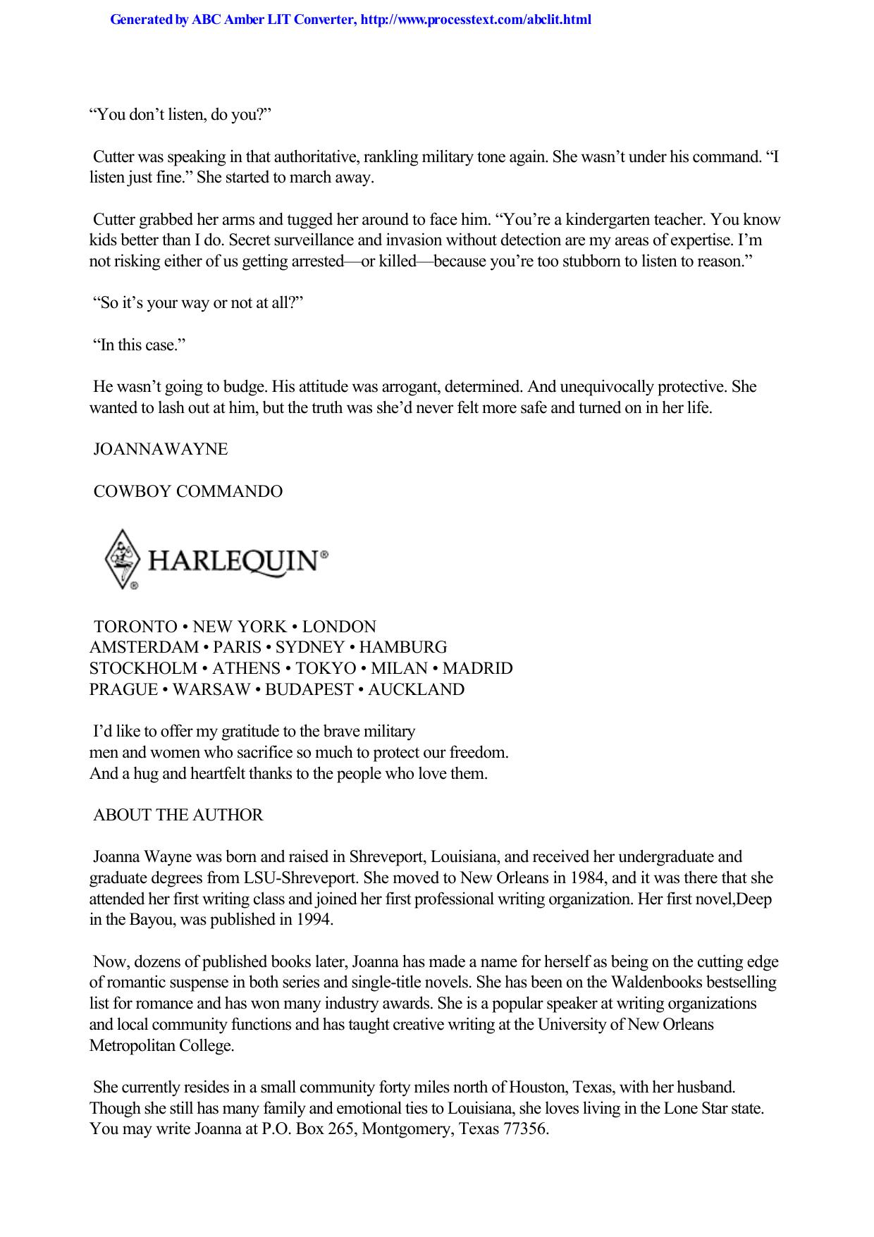 Joanna Wayne by Cowboy Commando