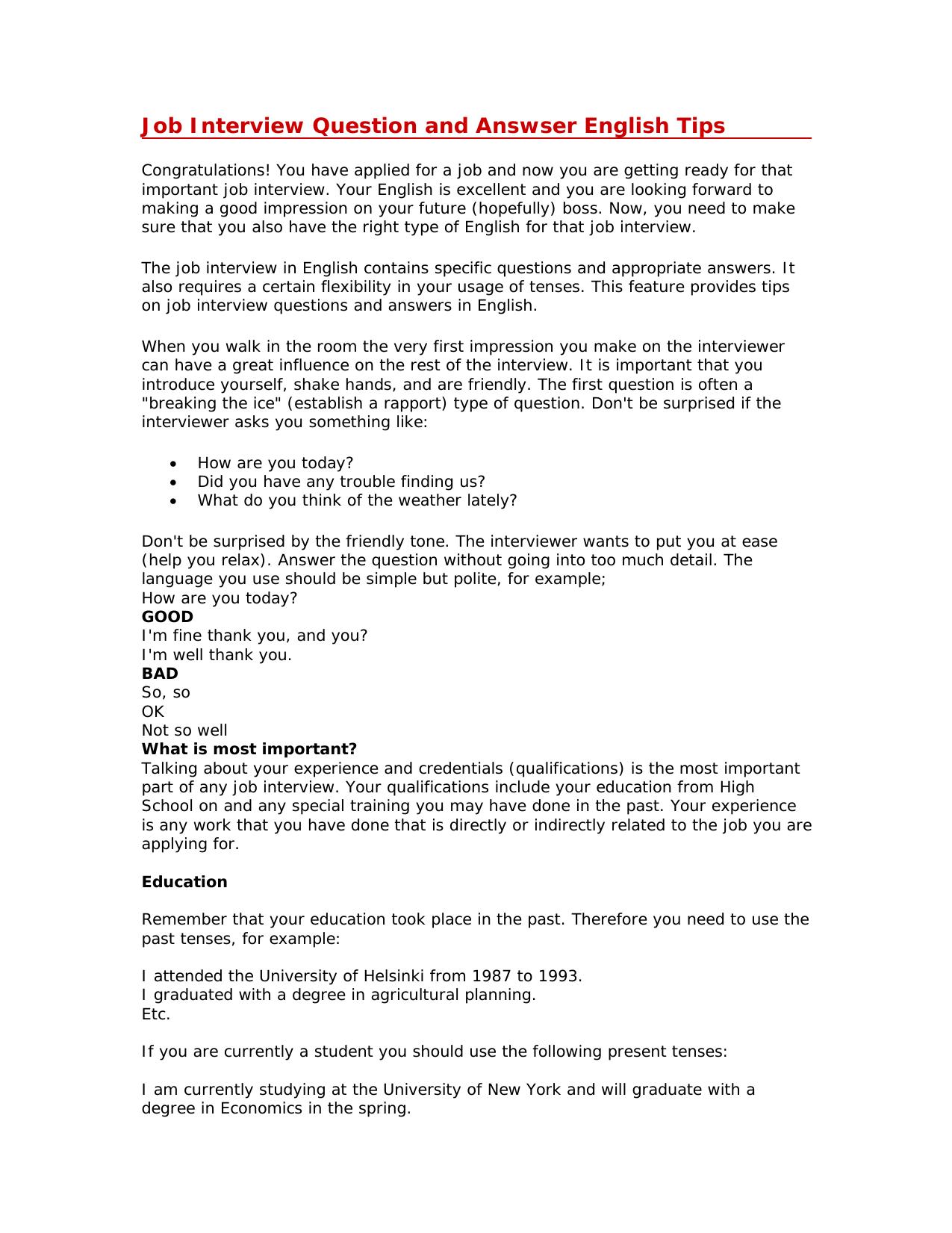 Job Interview Question and Answser English Tips by a