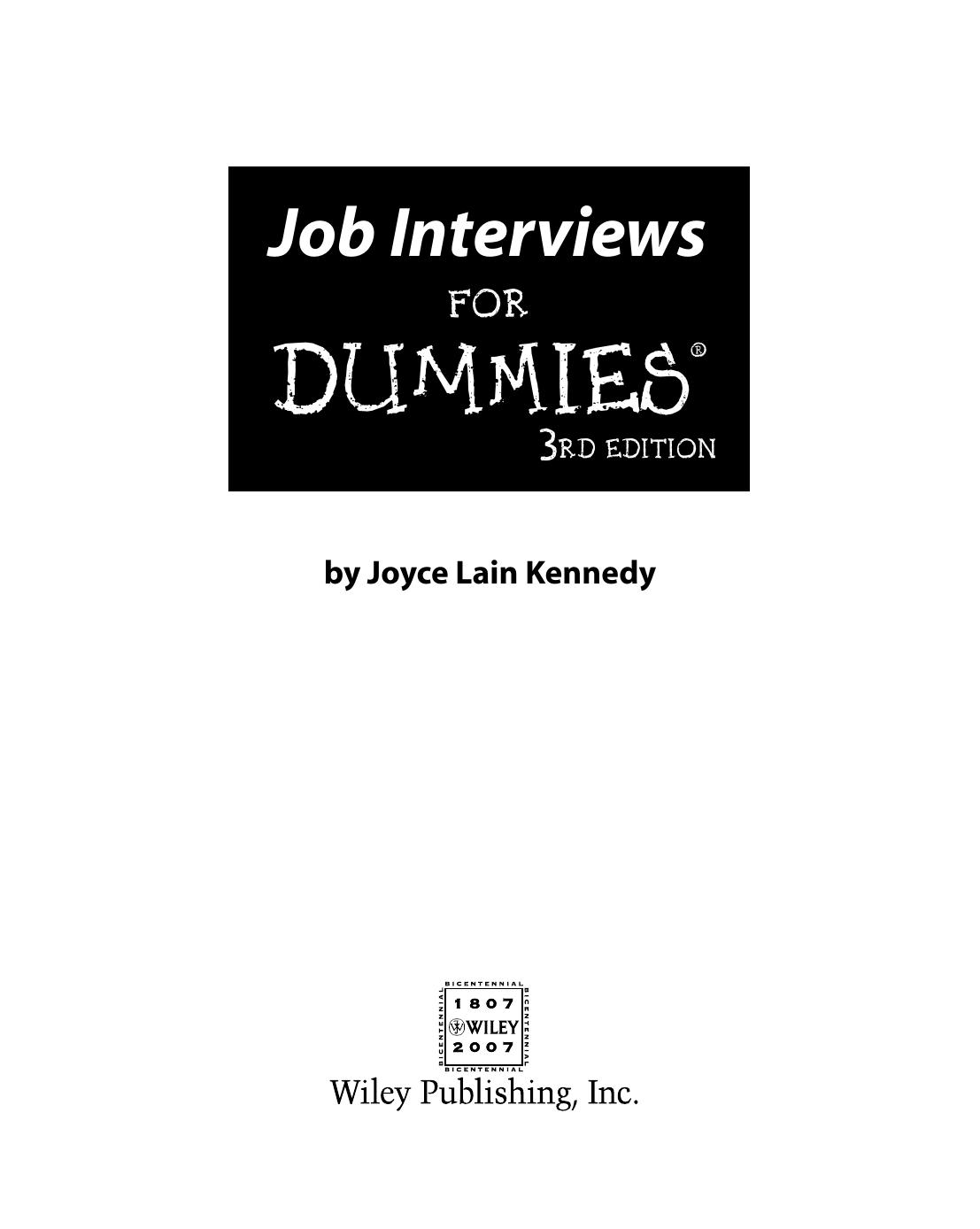 Job Interviews For Dummies by Joyce Lain Kennedy