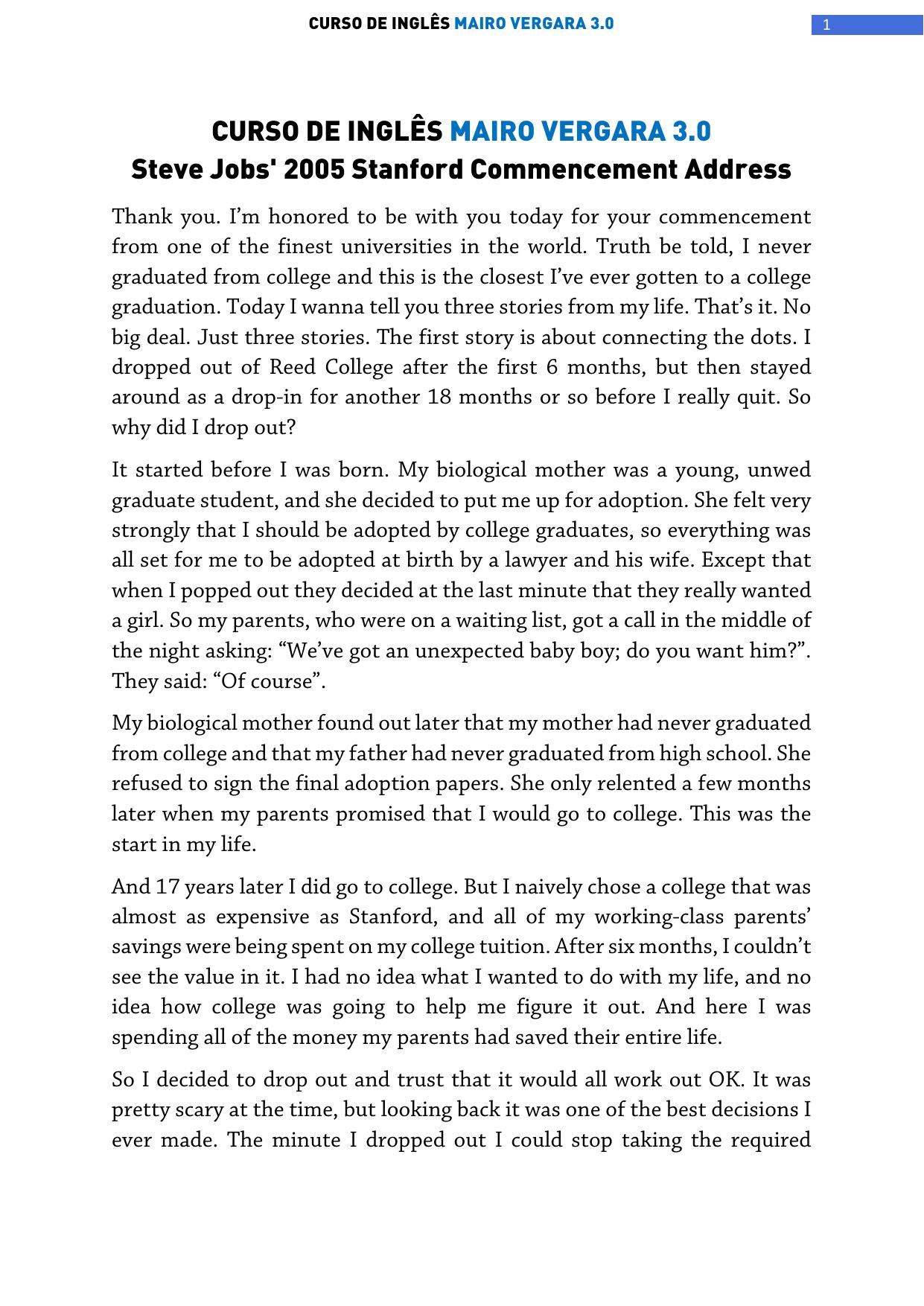 Jobs Commencement Address - Texto completo English by Mairo Vergara