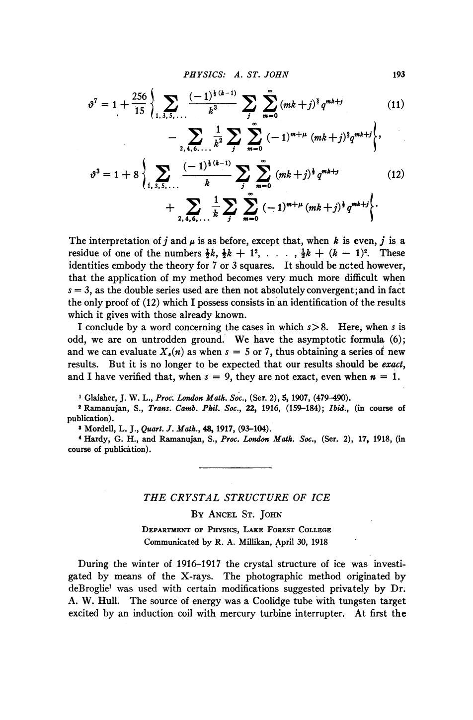 John A. by The Crystal Structure of Ice (1918)(5s)