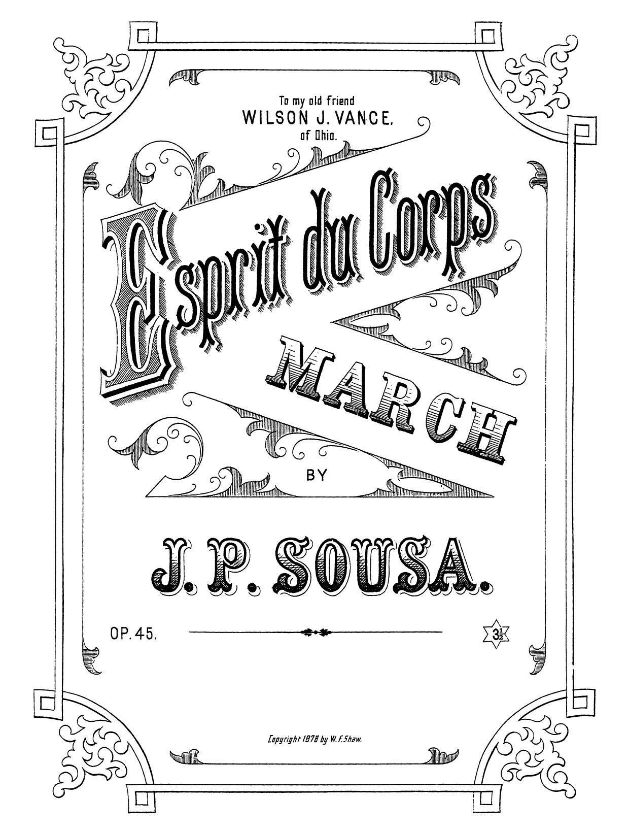 John Philip Sousa by Esprit de corps. Pianosolo (1878)