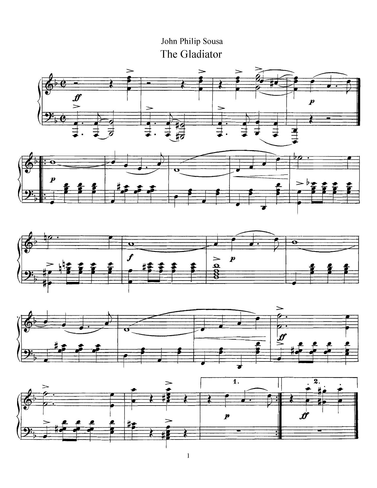 John Philip Sousa by The Gladiator. Piano solo (1886)