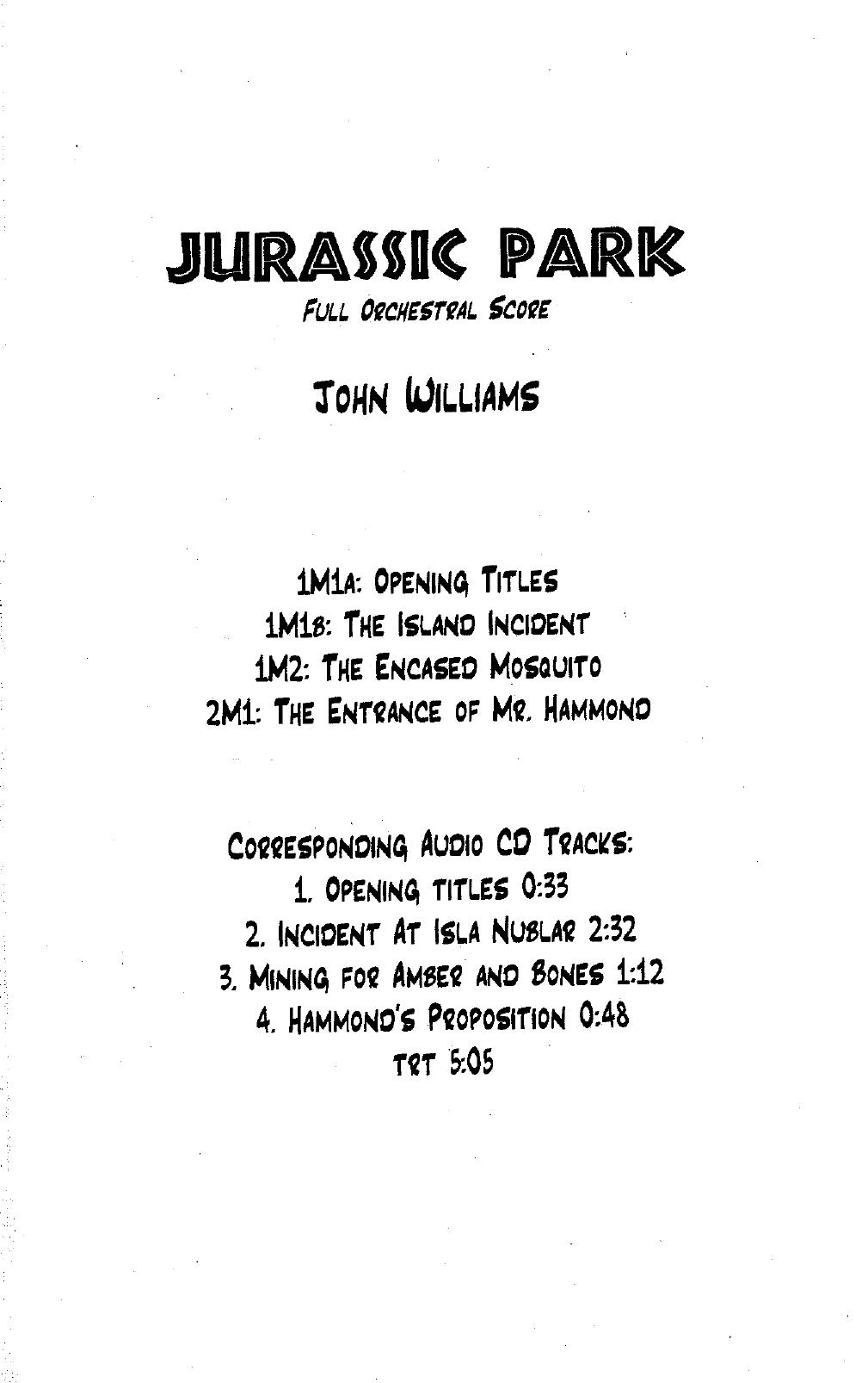 John Williams - Jurassic Park by Complete Score (handwritten)