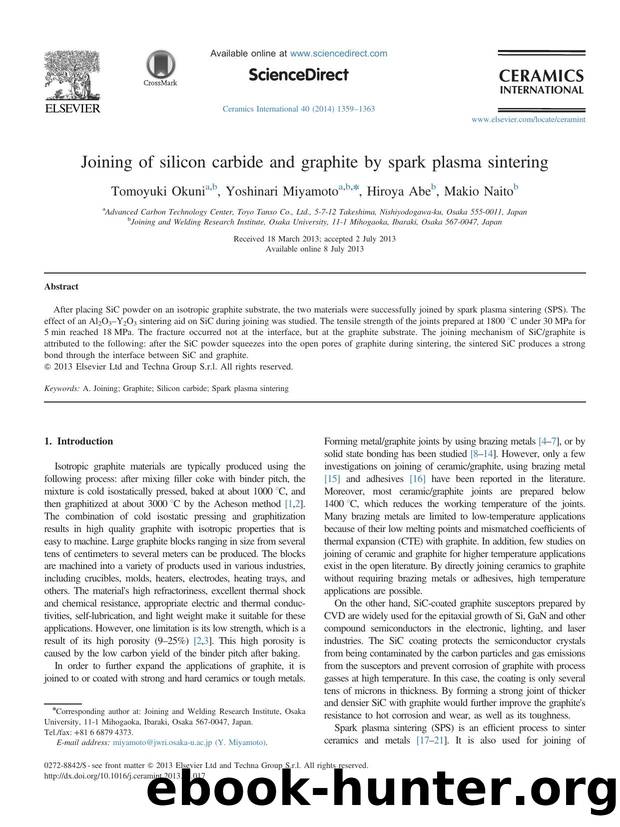 Joining of silicon carbide and graphite by spark plasma sintering by Tomoyuki Okuni & Yoshinari Miyamoto & Hiroya Abe & Makio Naito