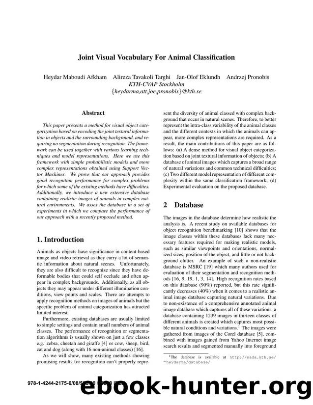 Joint Visual Vocabulary For Animal Classification by 