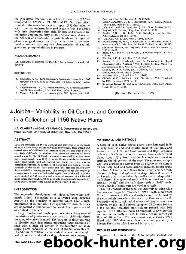 Jojoba&#x2014;Variability in oil content and composition in a collection of 1156 native plants by Unknown