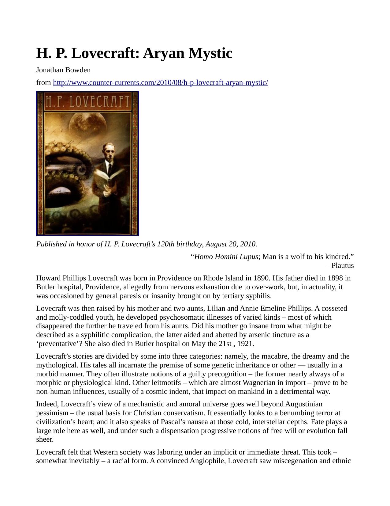 Jonathan Bowden Lovecraft by daniel