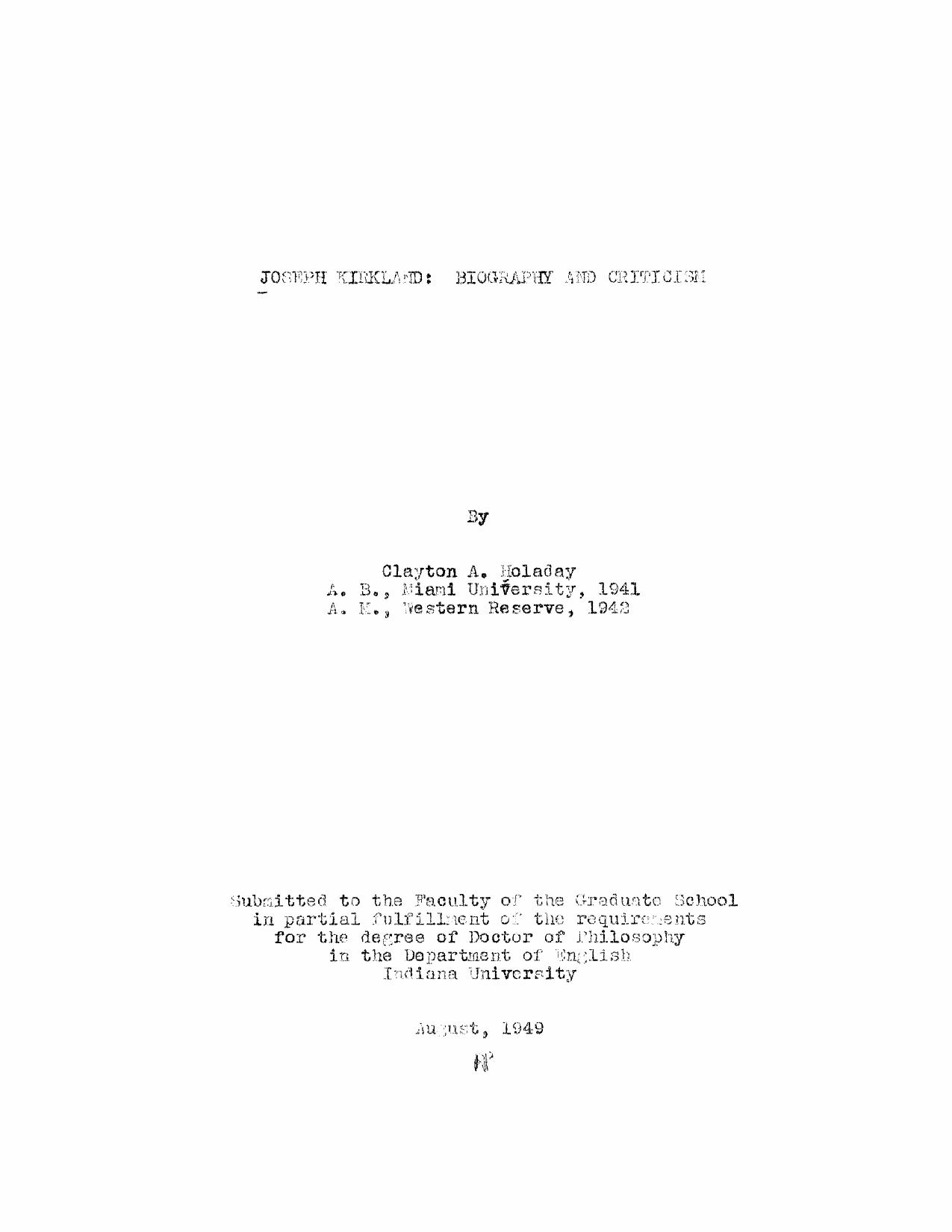 Joseph Kirkland: Biography and criticism by Holaday Clayton A