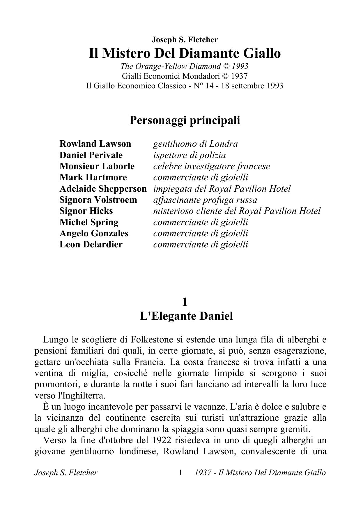 Joseph S. Fletcher by Il Mistero del Diamante Giallo