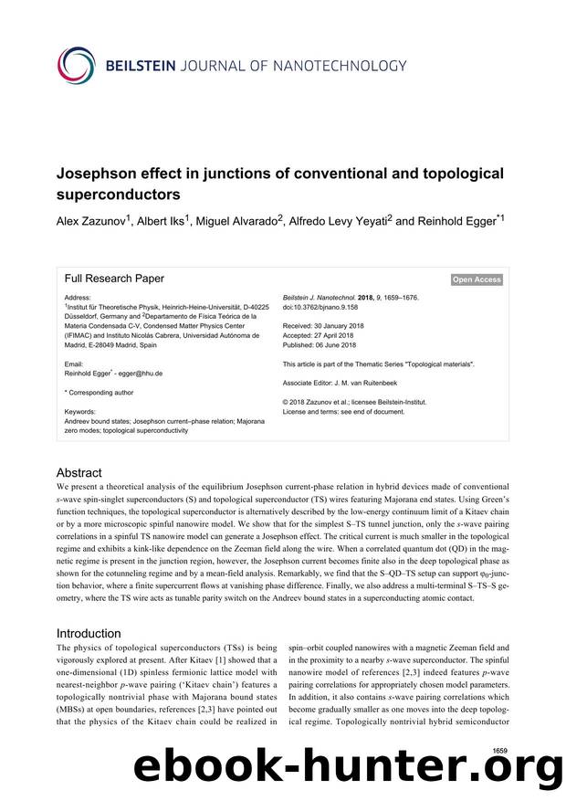 Josephson effect in junctions of conventional and topological superconductors by Alex Zazunov Albert Iks Miguel Alvarado Alfredo Levy Yeyati Reinhold Egger
