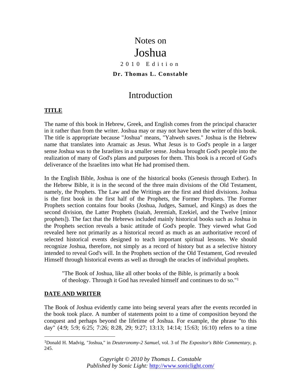 Joshua by Dr. Thomas L. Constable