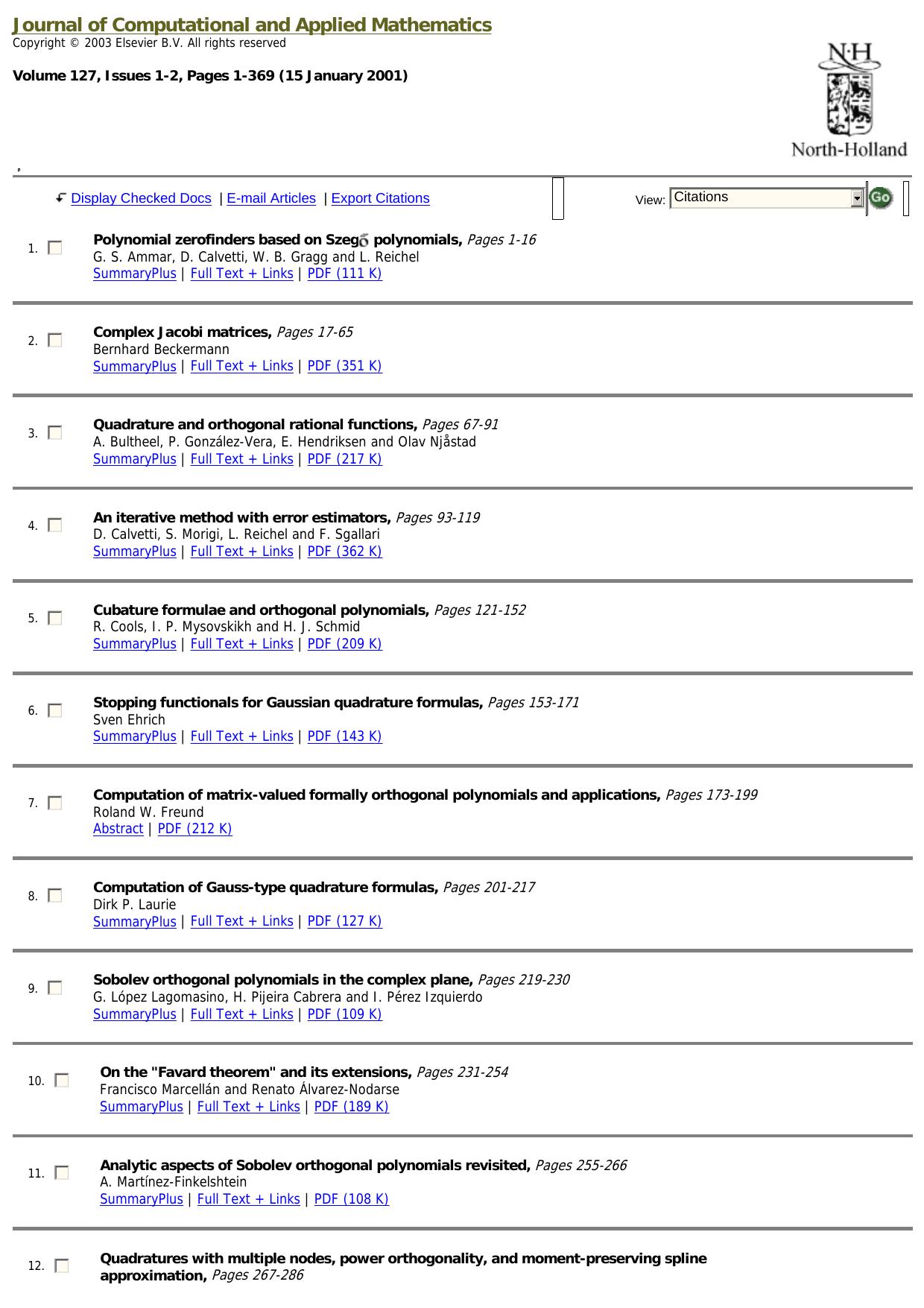 Journal of Computational and Applied Mathematics (Vol. 127, Issues 1-2) (2001)(en)(368s) by Unknown