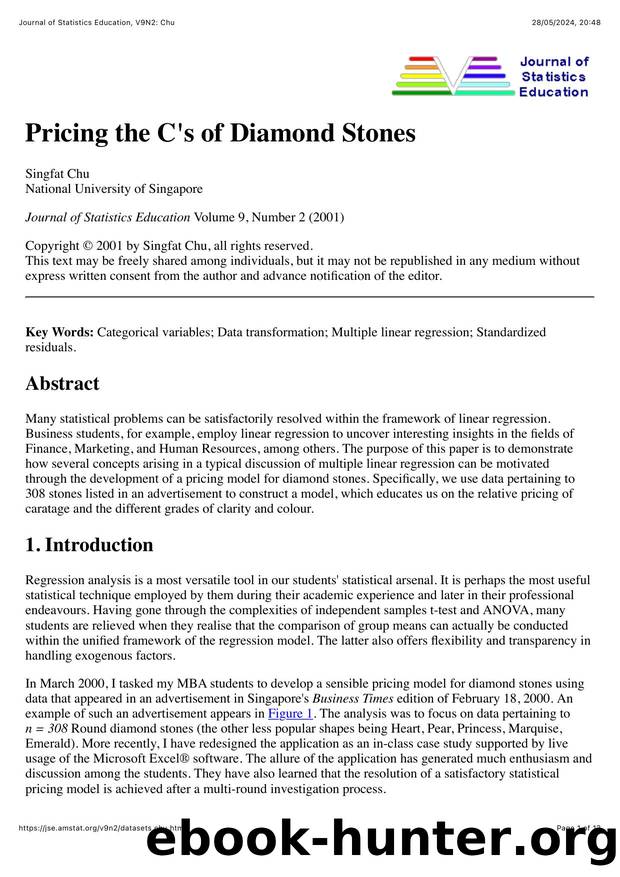Journal of Statistics Education, V9N2: Chu by Tilman Davies