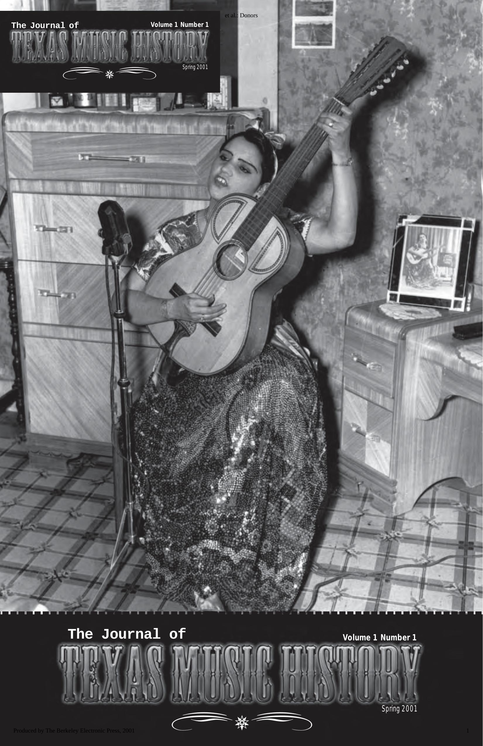 Journal of Texas Music History Volume 1, Number 1 Donors by Unknown