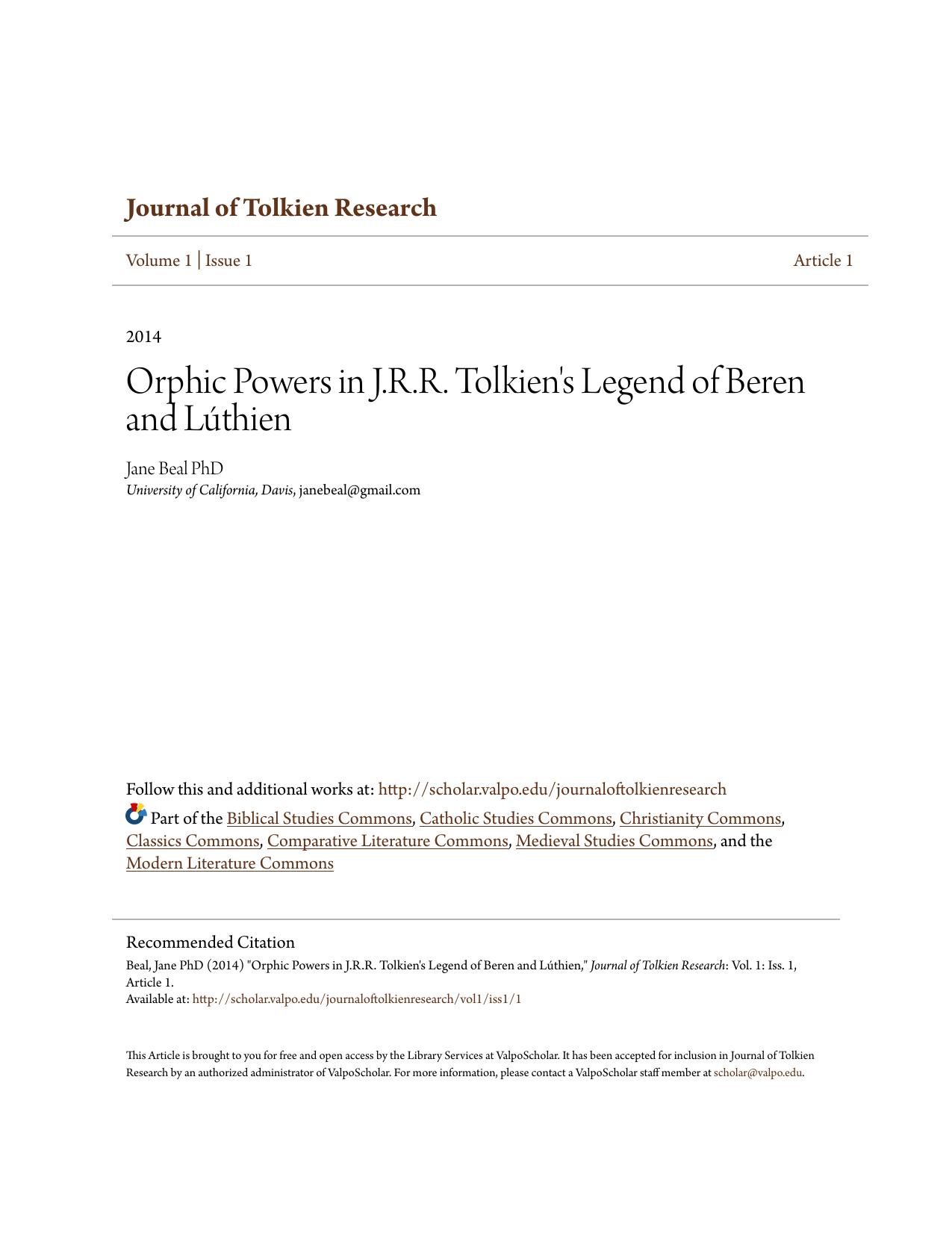 Journal of Tolkien Research. Vol 1. Issue 1 by Unknown