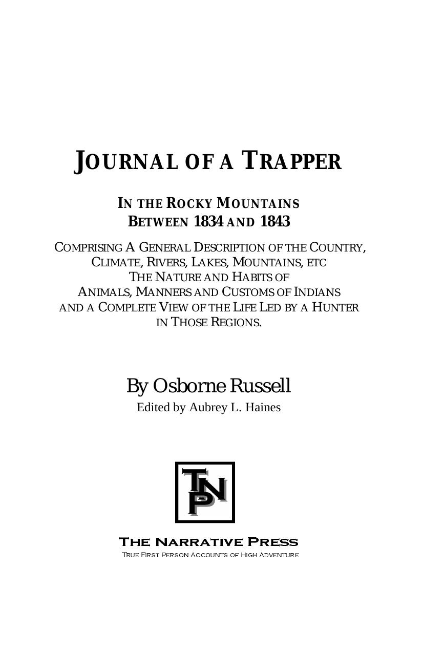 Journal of a Trapper by Osborne Russell