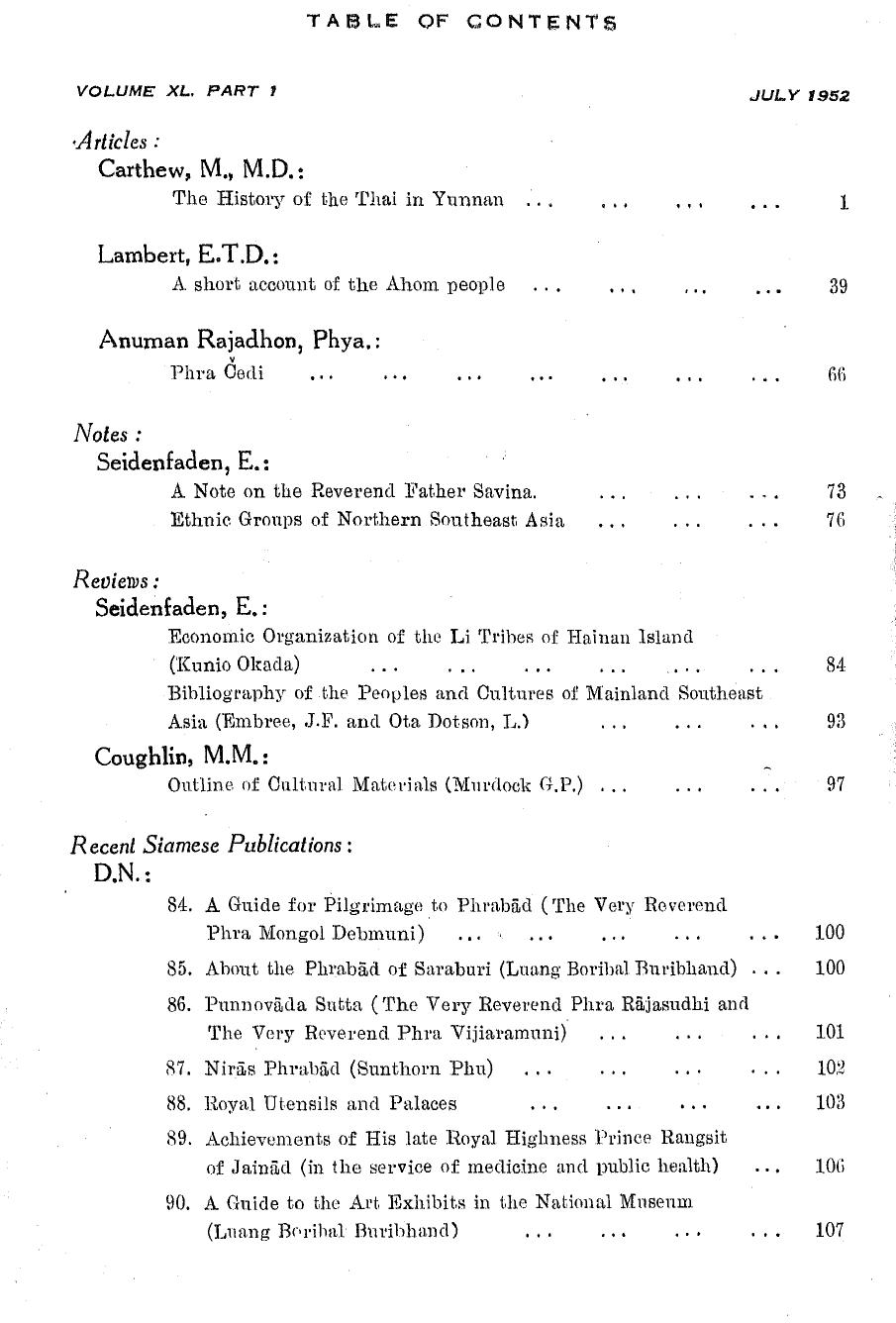 Journal of the Siam Society; 40 by coll