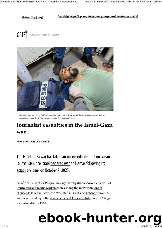 Journalist Casualties in the Israel-Gaza War by Committee to Protect Journalists (Feb 4 2025)