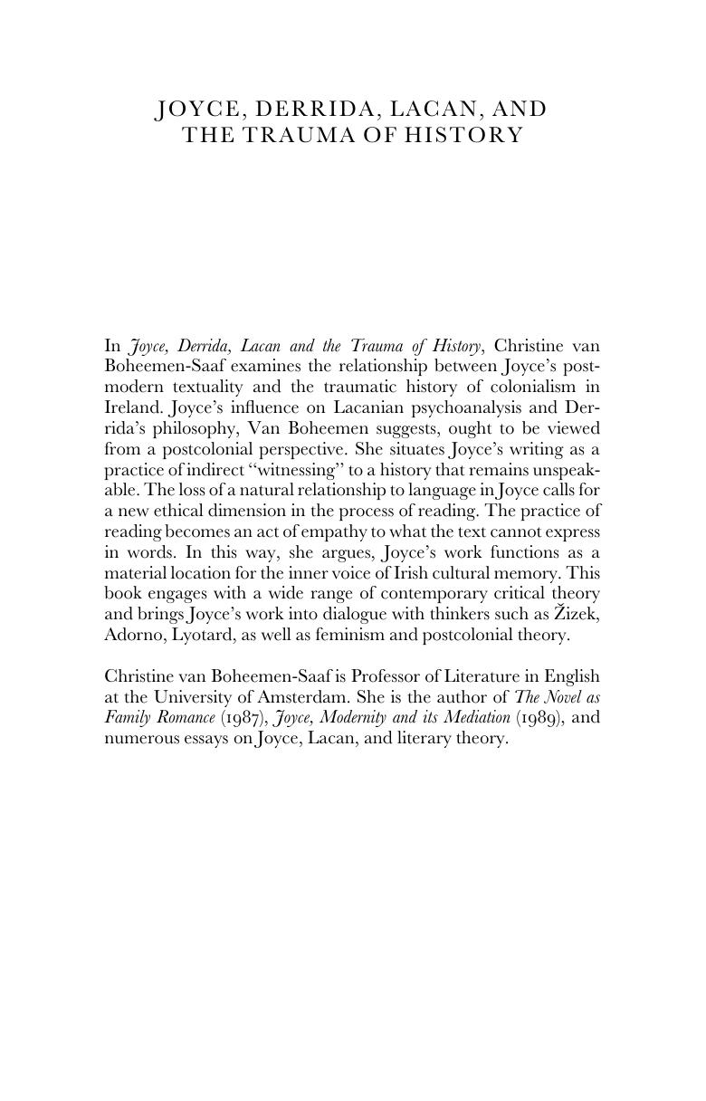 Joyce, Derrida, Lacan and the Trauma of History: Reading, Narrative, and Postcolonialism by Christine van Boheemen
