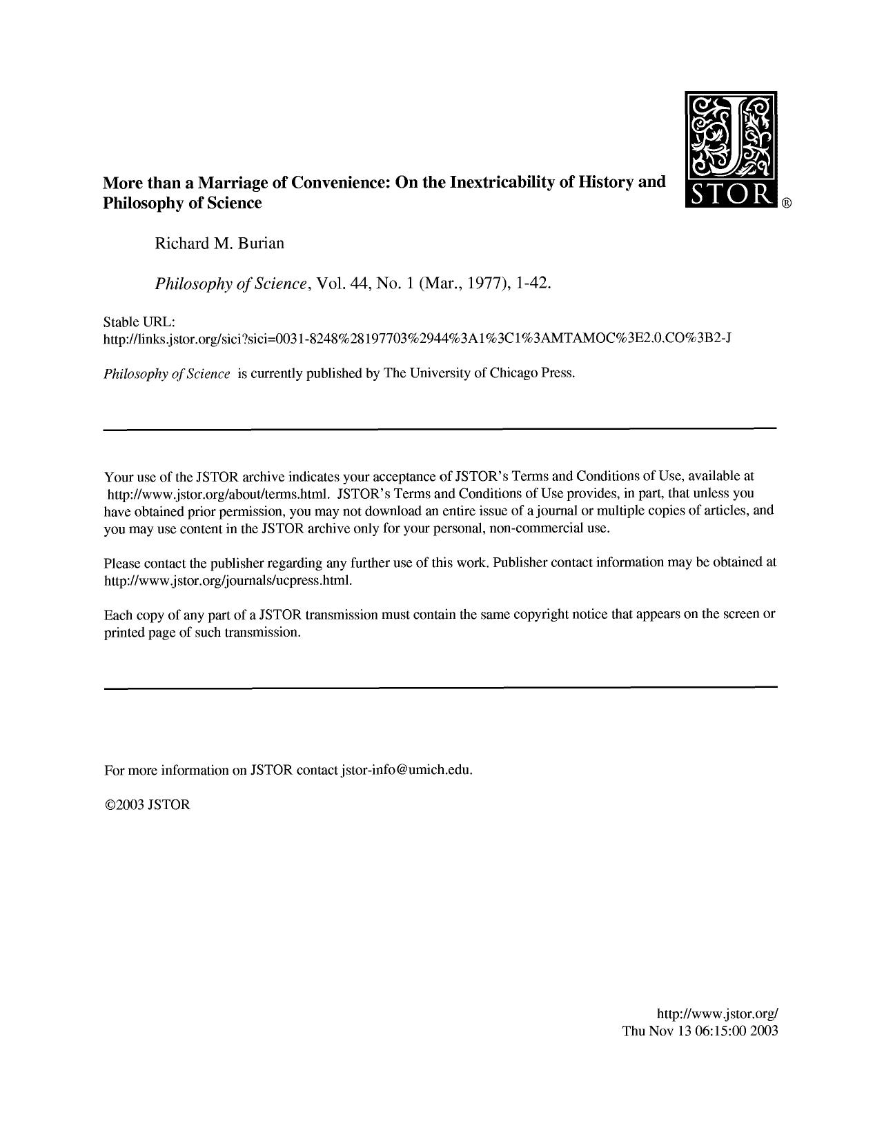 Jstor On The Inextricability Of History And Philosophy Of Science by Unknown
