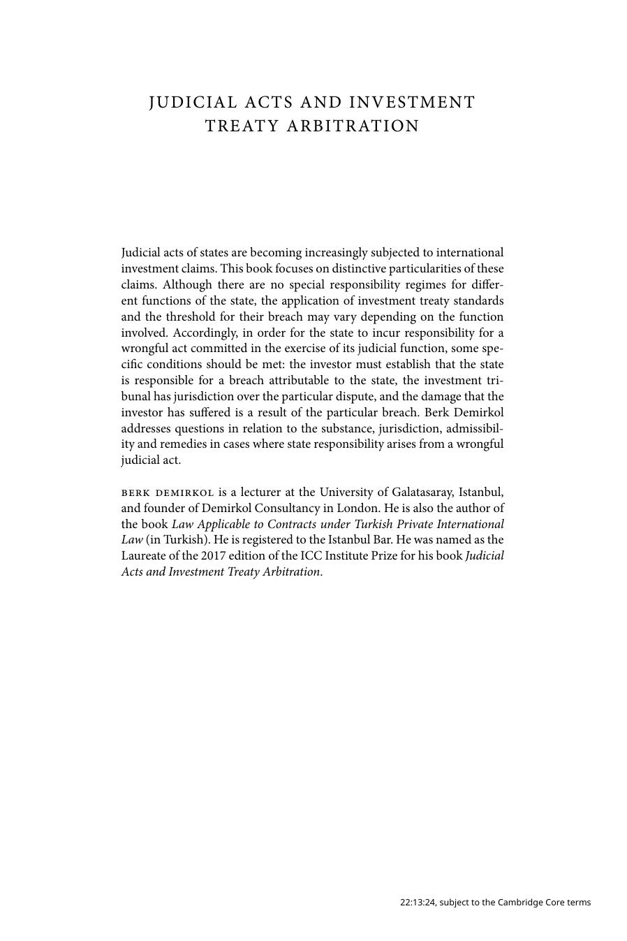 Judicial Acts and Investment Treaty Arbitration by Unknow