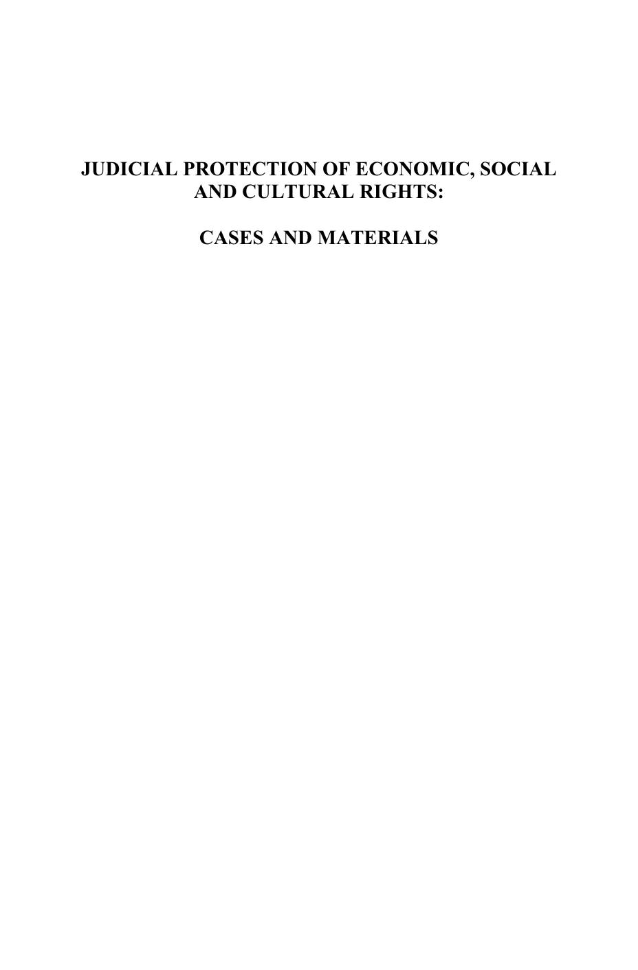 Judicial Protection of Economic, Social and Culture Rights: Case and Materials (Raoul Wallenberg Institute Human Rights) by Bertrand Ramcharan