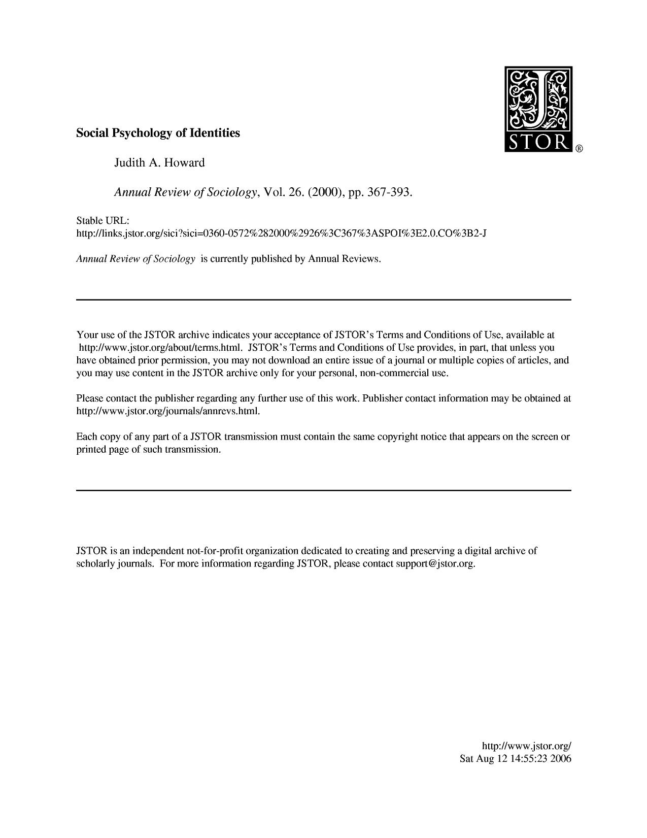 Judith A. Howard by Social Psychology of Identities