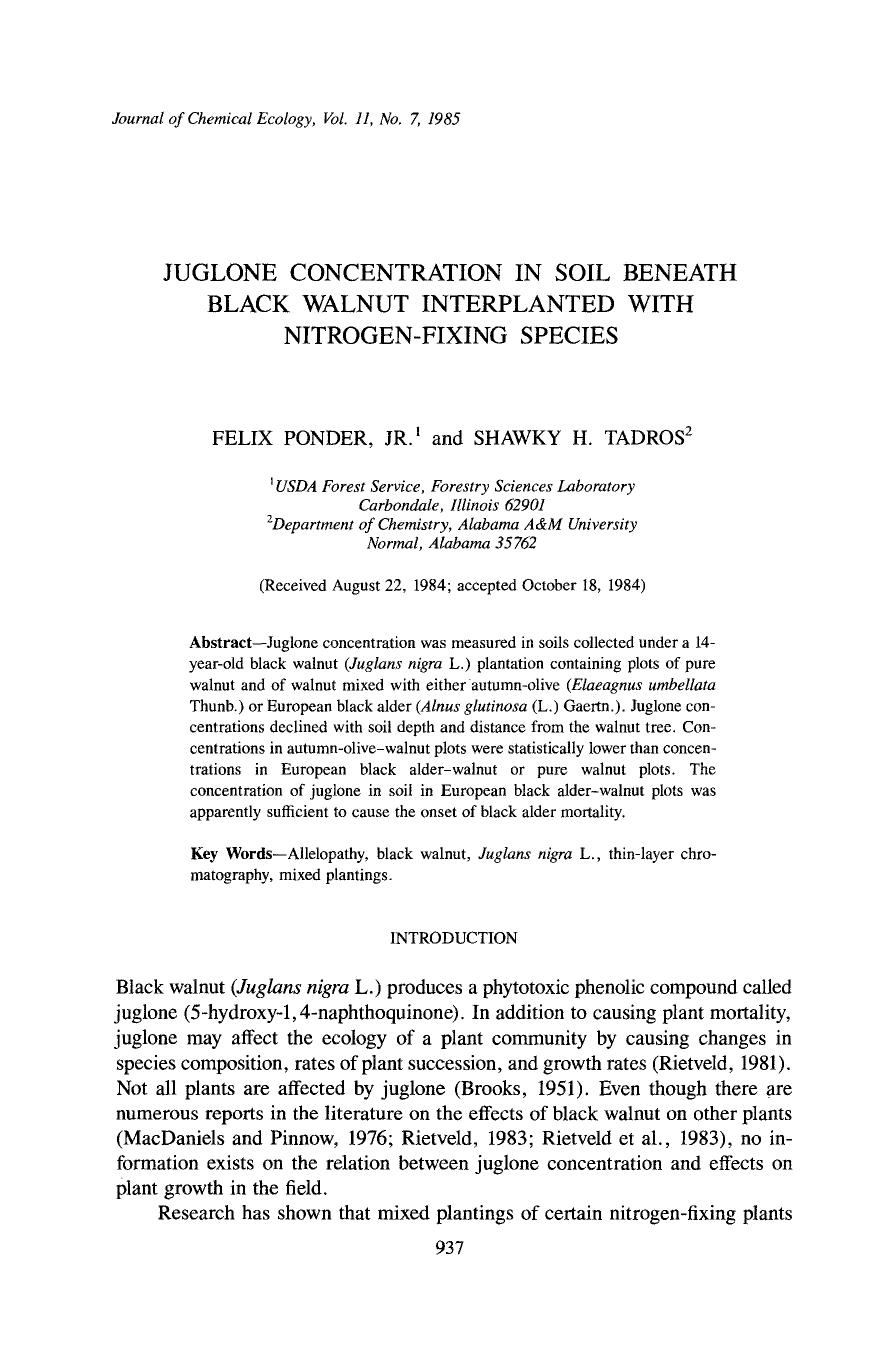 Juglone concentration in soil beneath black walnut interplanted with nitrogen-fixing species by Unknown