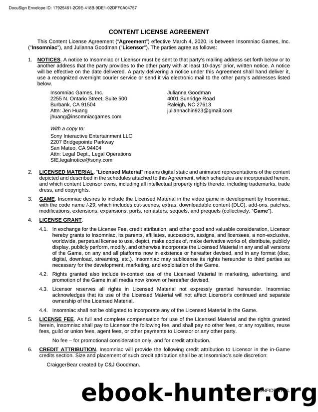Julianna Goodman.Content License Agreement for I-29 (Craigger Bear) 030520 (clean) by Suzanne at SCEA