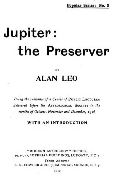 Jupiter the Preserver by by Alan Leo