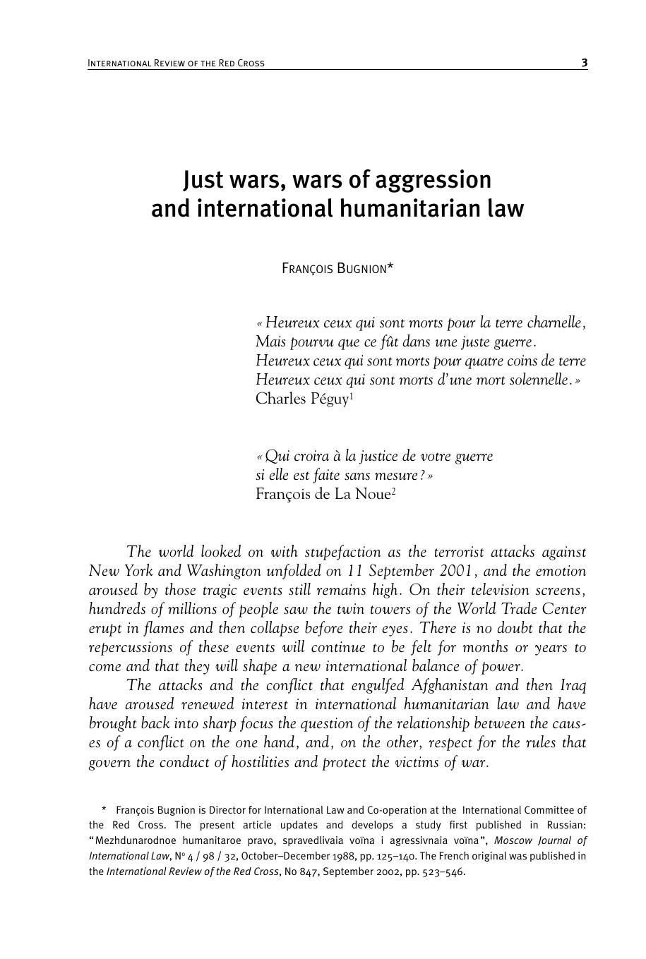 Just wars, wars of aggression and international humanitarian law by François Bugnion; American Red Cross Collection