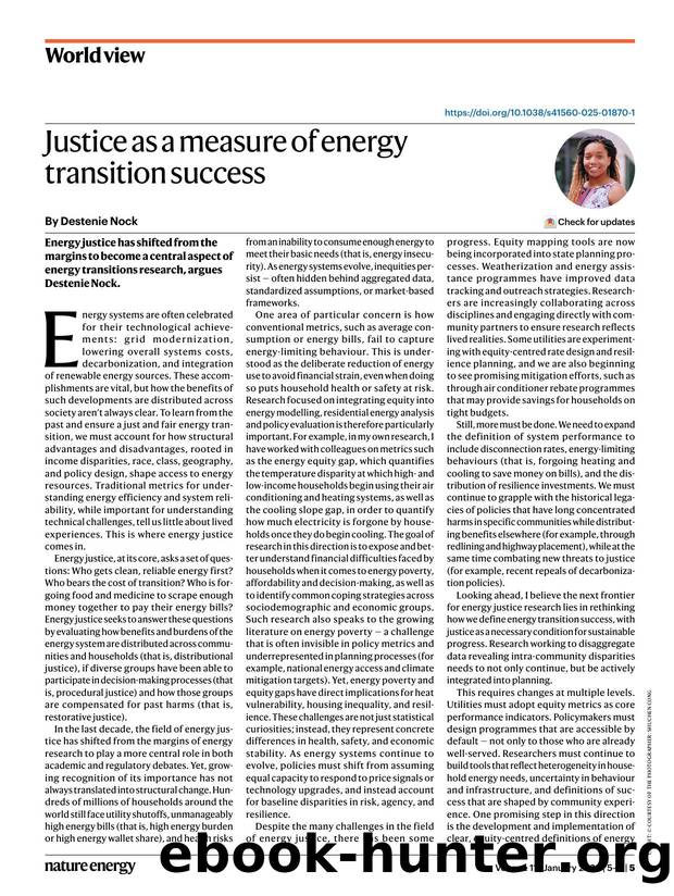 Justice as a measure of energy transition success by Destenie Nock