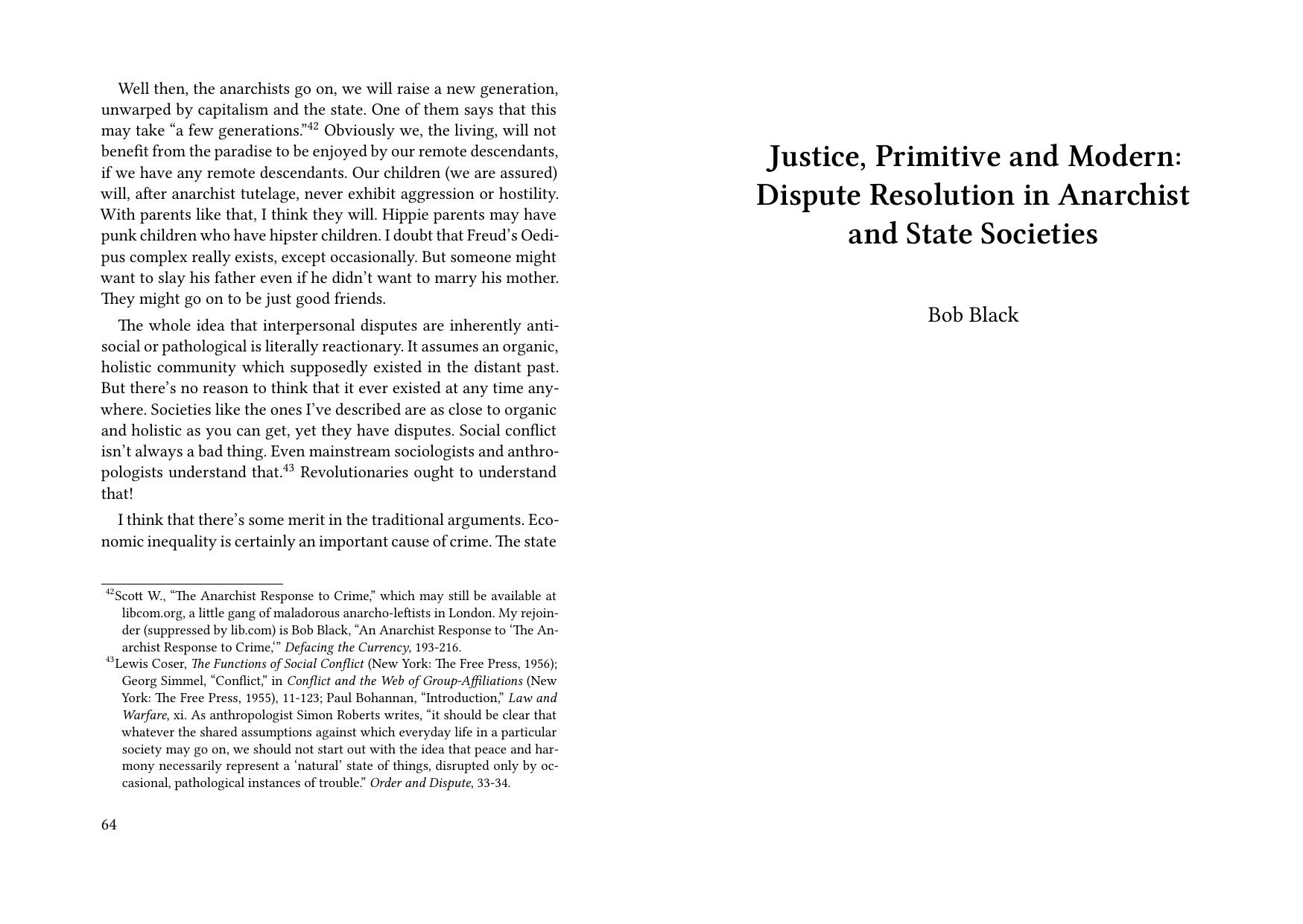 Justice, Primitive and Modern: Dispute Resolution in Anarchist and State Societies by Bob Black