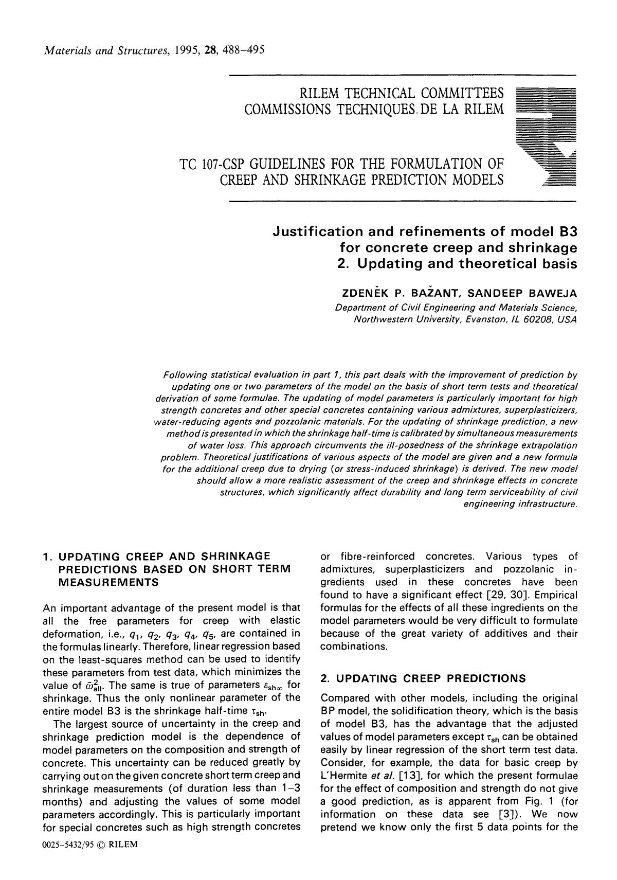 Justification and refinements of model B3 for concrete creep and shrinkage 2. Updating and theoretical basis by Unknown