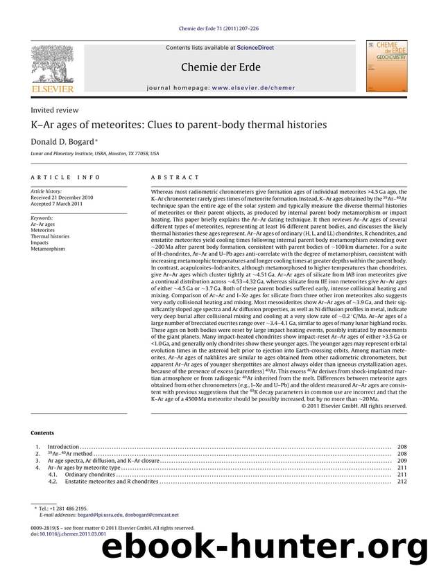 KÃ¢â¬âAr ages of meteorites: Clues to parent-body thermal histories by Donald D. Bogard