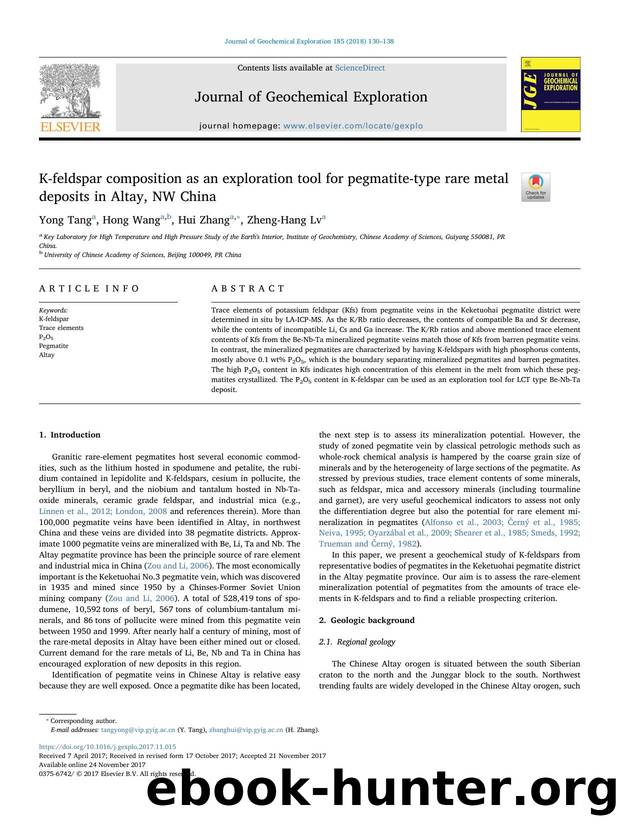 K-feldspar composition as an exploration tool for pegmatite-type rare metal deposits in Altay, NW China by Yong Tang & Hong Wang & Hui Zhang & Zheng-Hang Lv
