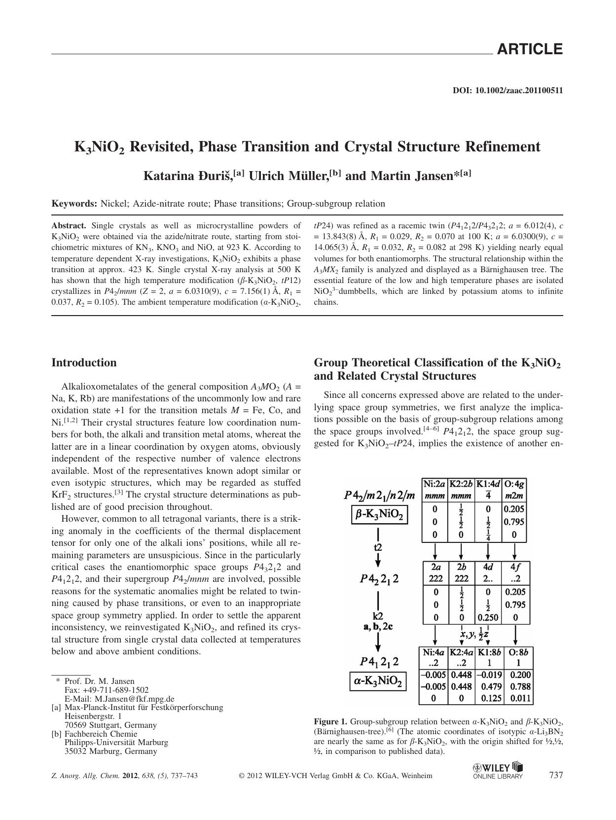 K3NiO2 Revisited, Phase Transition and Crystal Structure Refinement by Unknown