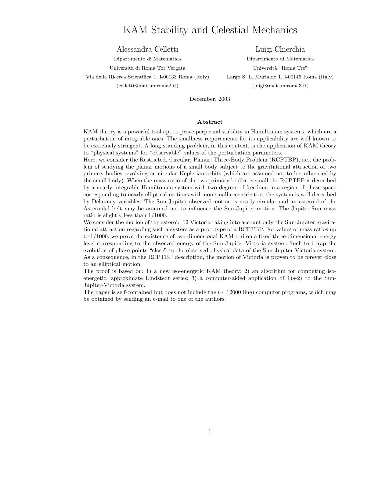KAM stability and celestial mechanics by Celletti A. Chierchia L