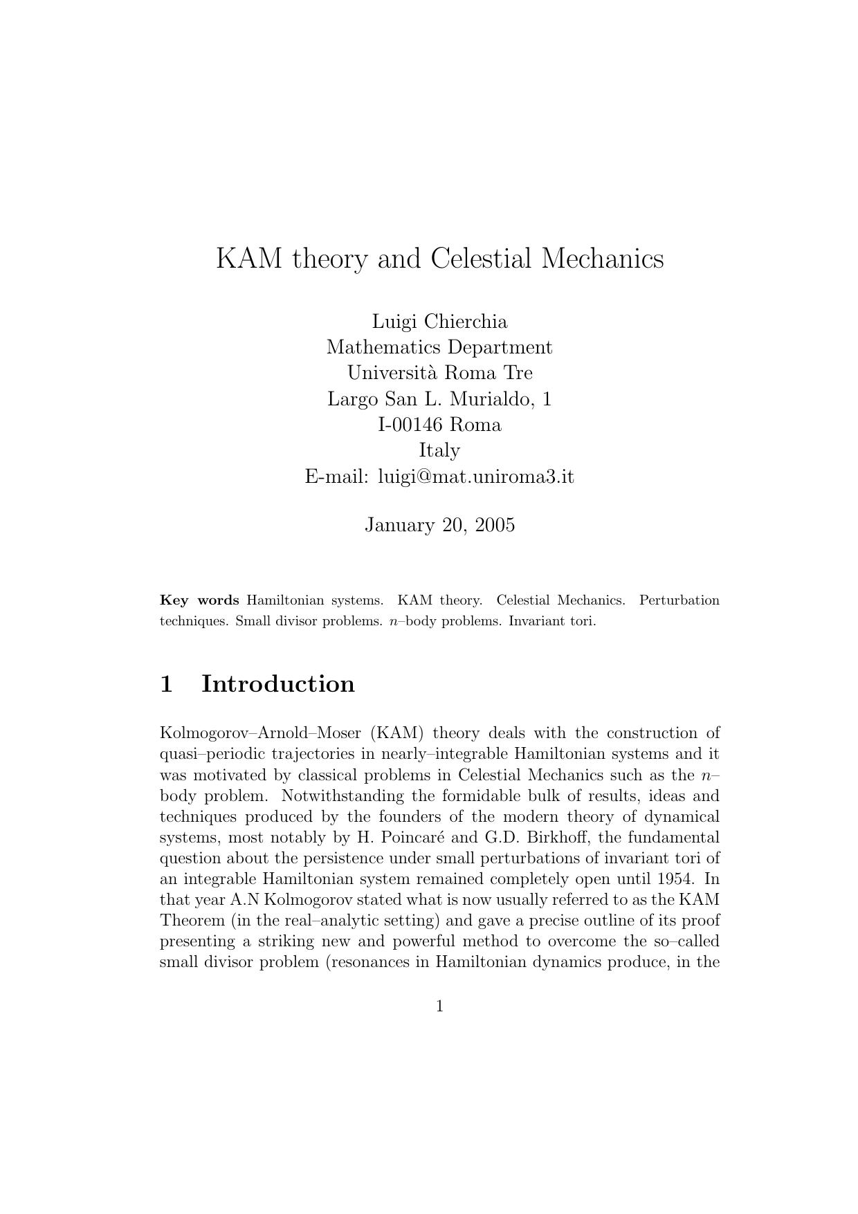 KAM theory and celestial mechanics by Chierchia L