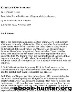 KLINGSOR'S LAST SUMMER by Hermann Hesse