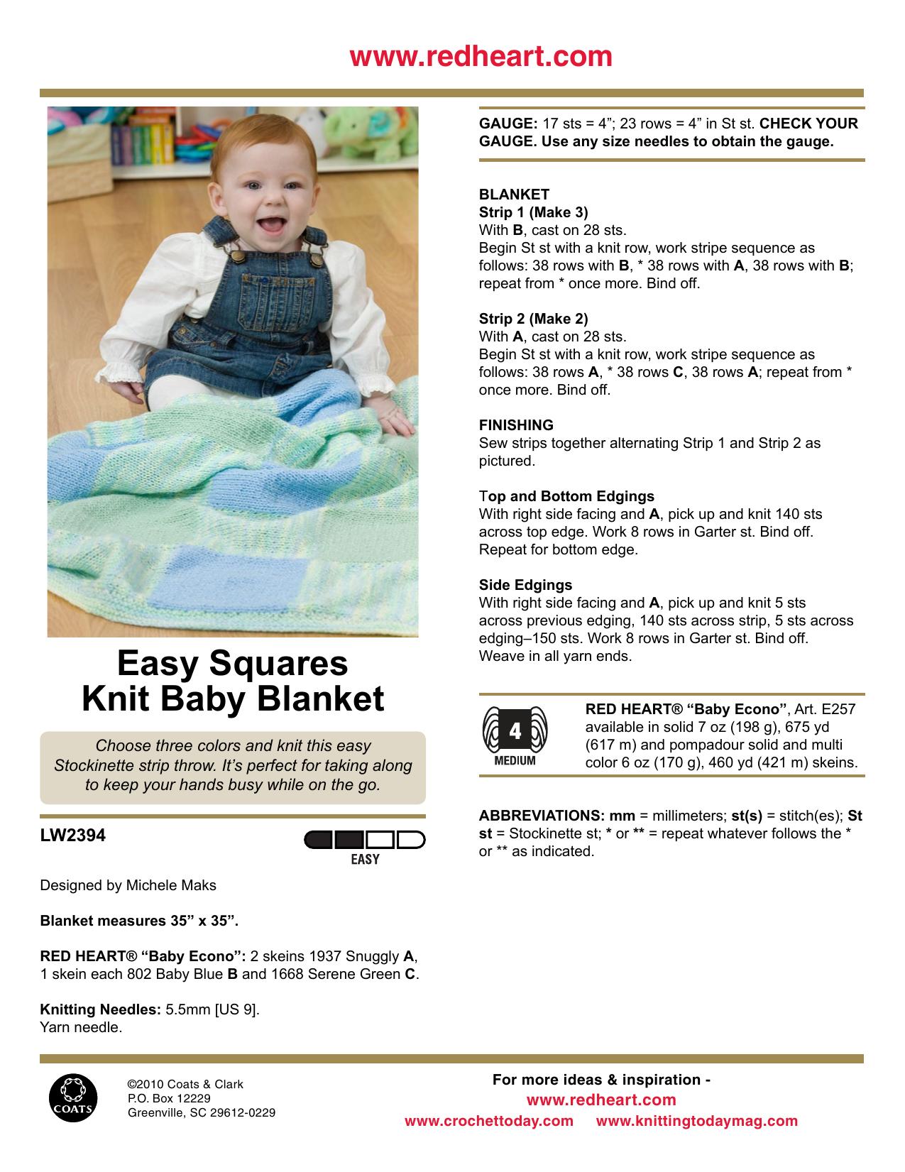 KNIT by Easy Squares Knit Baby Blanket